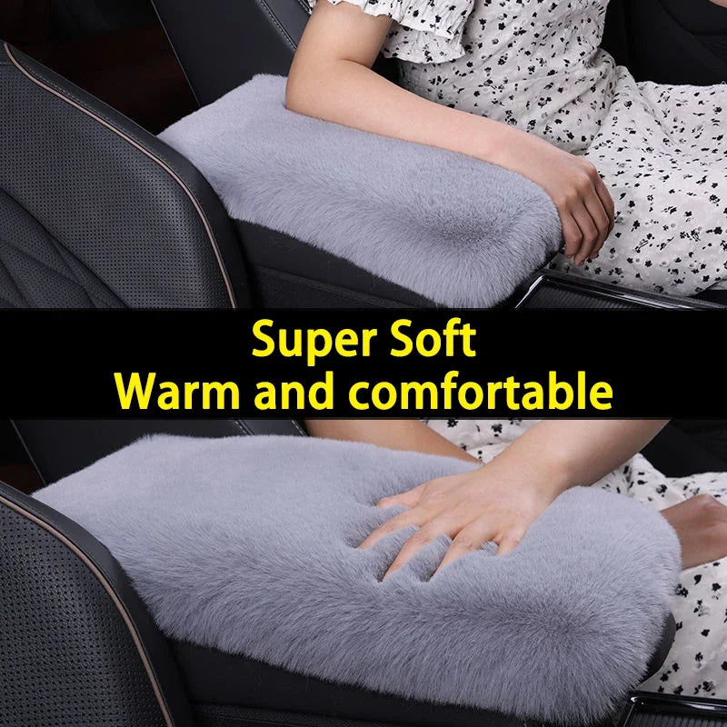 Imitation Rabbit Plush Car Armrest Box Mat Interior Center Armrest Box Cover Handhold Cover Mat Protection Mat Accessories Tools
