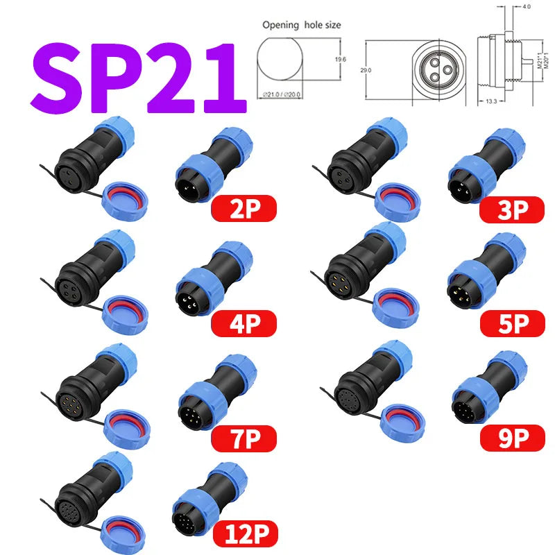 SP21 SP20 SP17 SP16 SP13 Docking 2P 3P 4P 5P 6P 7 12Pin IP68 Waterproof Aviation Connector,Panel Mount Connector Plug and Socket
