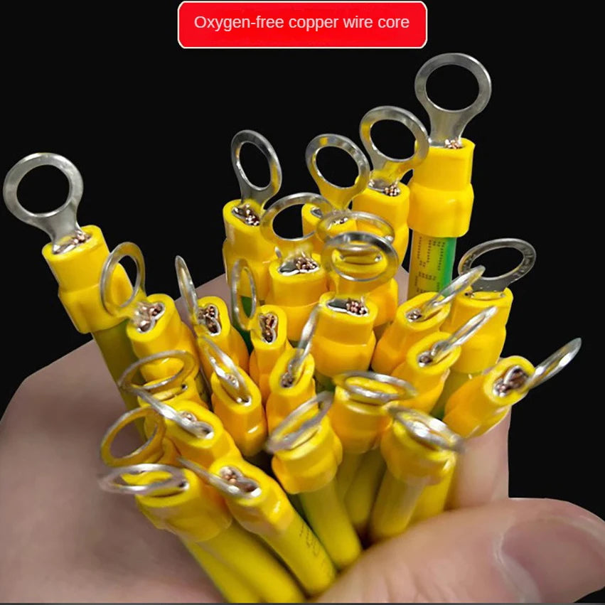 100 PCS Solar Photovoltaic PV Panel Earth Cable BVR 10/12/14 AWG Red Copper Yellow Green Grounding Wire With O Ring Terminal