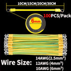 100 PCS Solar Photovoltaic PV Panel Earth Cable BVR 10/12/14 AWG Red Copper Yellow Green Grounding Wire With O Ring Terminal