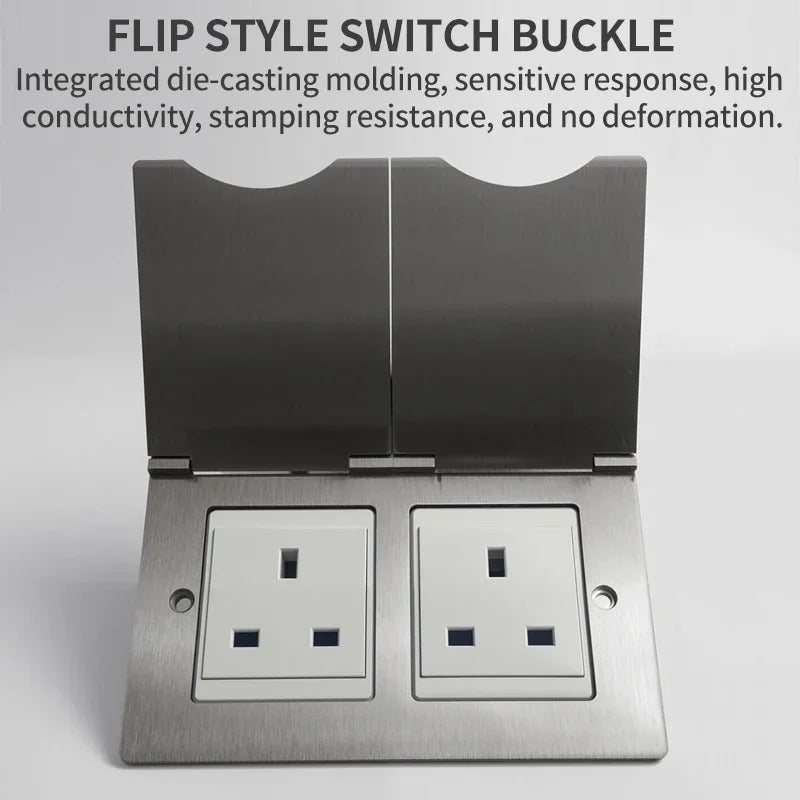 Fireproof 13A Wall Outlet 8mm Stainless Steel UK/EU/US/FR Universal Power Socket Single/Double Gang DIY