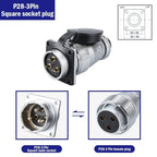 P28 Aviation Connector, Square Flange Socket, Male/Female Circular Butt Joint, 2/3/4/5/7/10/12/14/16/19/20/24 Pin, P28K2Q PLS28