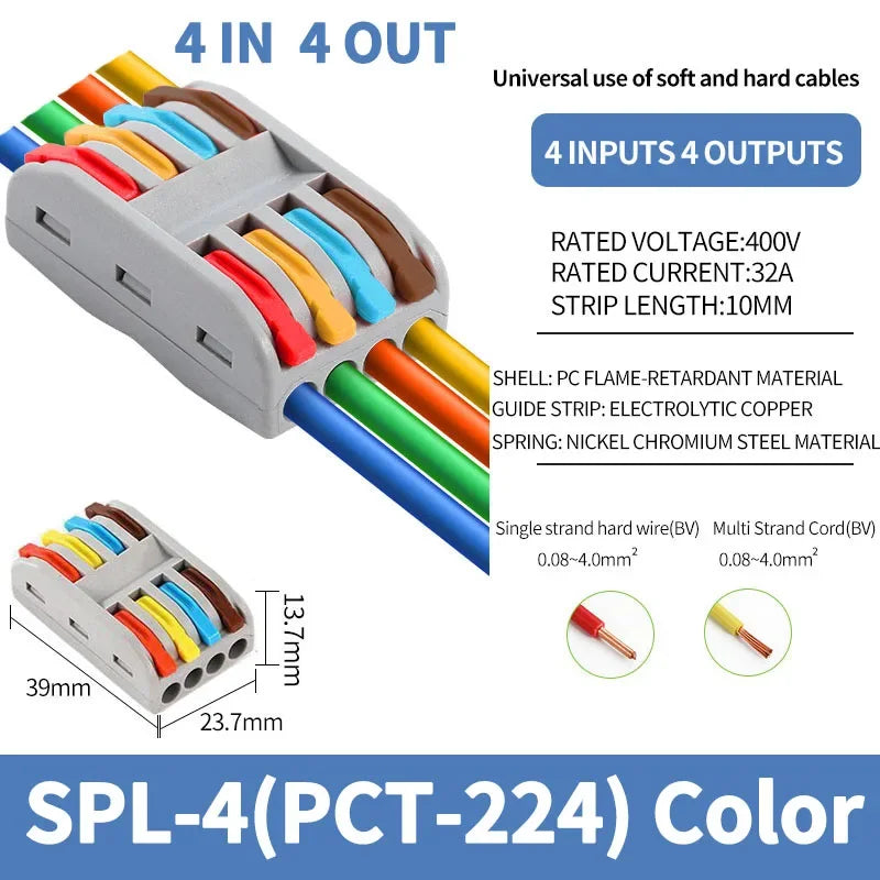 SPL-42/62/63/82/93 3/2-in 8/6/4-out Fast Wiring Terminal Multi-functional Parallel and Branch Docking Terminal Wire Connector