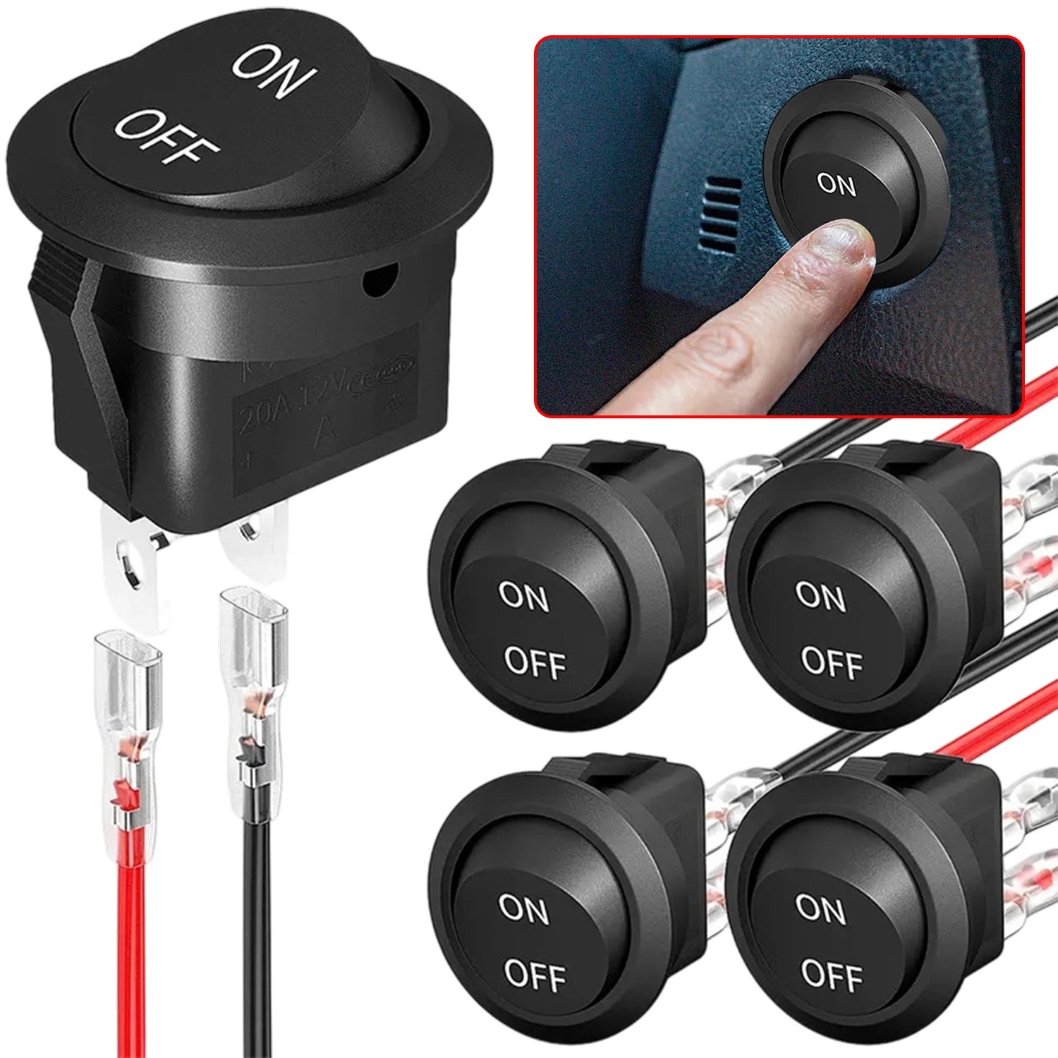1/5/10pcs Car Motorcycle Toggle ON-OFF 2 Pin Rocker Switch with 16CM Pre-Wired Terminals 12V/24V Power Switch for Marine Boat