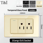 118 Series Glass Panel Wall Switch Socket, US Mexico Standard, USB and Type-C Charging Ports, 1/2/3/4 Gang Options