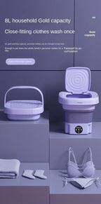 8L Portable Small Foldable Washing Machine with Spin Dryer For Socks Underwear Panties Washer Household Mini Machine Amagi