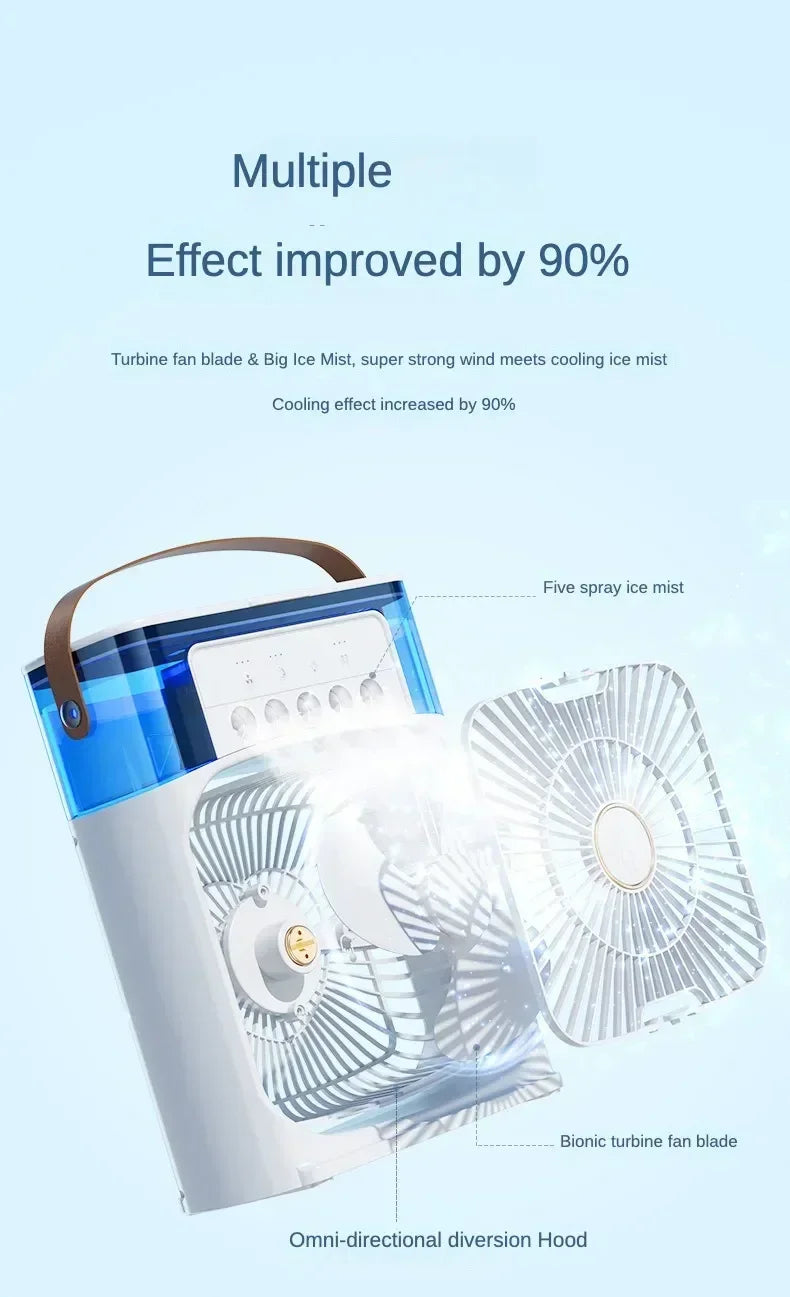 Motorcycle 3 in 1 USB Mini Air Conditioner Portable Cooling Fan with Humidifier and Night Light for Home Office Desktop Amagi