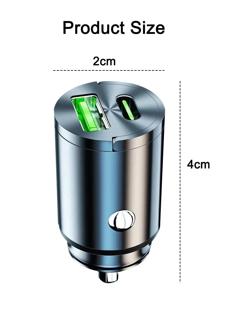 For Iphone/Samsung/Huawei/Xiaomi 100/200W USB Aluminum Alloy Mini Car Charger Adapter Double Ports Fast Cigarette Lighter Amagi