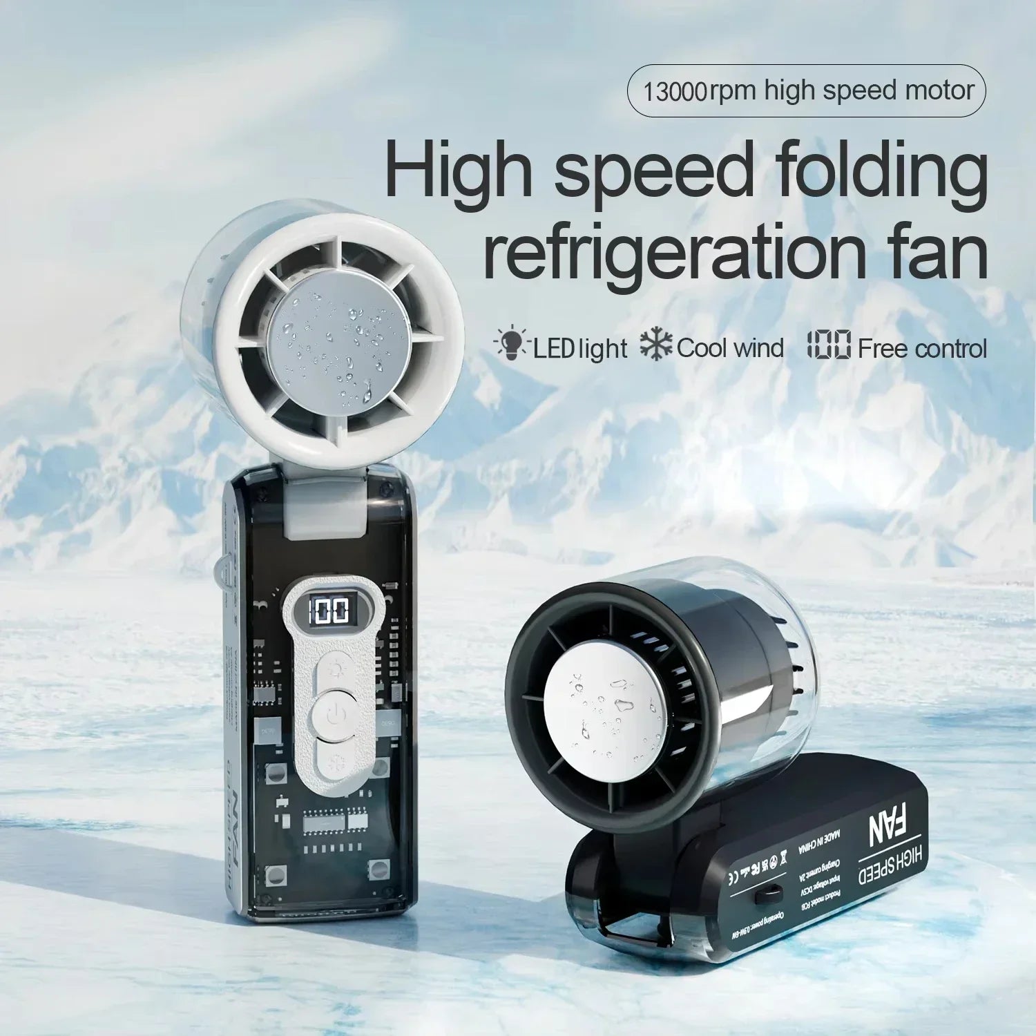 High Speed Folding Refrigeration Fan, Digital Display Mini Portable USB Charging Fan, High Wind Power Handheld Fan Amagi