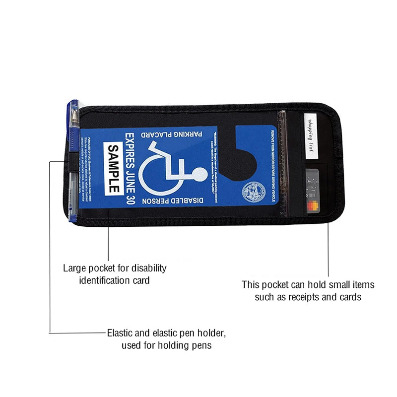 Portable Handicap Placard Holder for Auto Car Visor Disabled Parking Permit Sign Protector with 3 Pockets & 1 Pen Holder