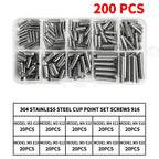 304 Stainless Steel Grub Screws Assortment Kit, Hex Socket Cup Point Set Screws with Allen Key,M3–M10 DIN916 Precision Fasteners