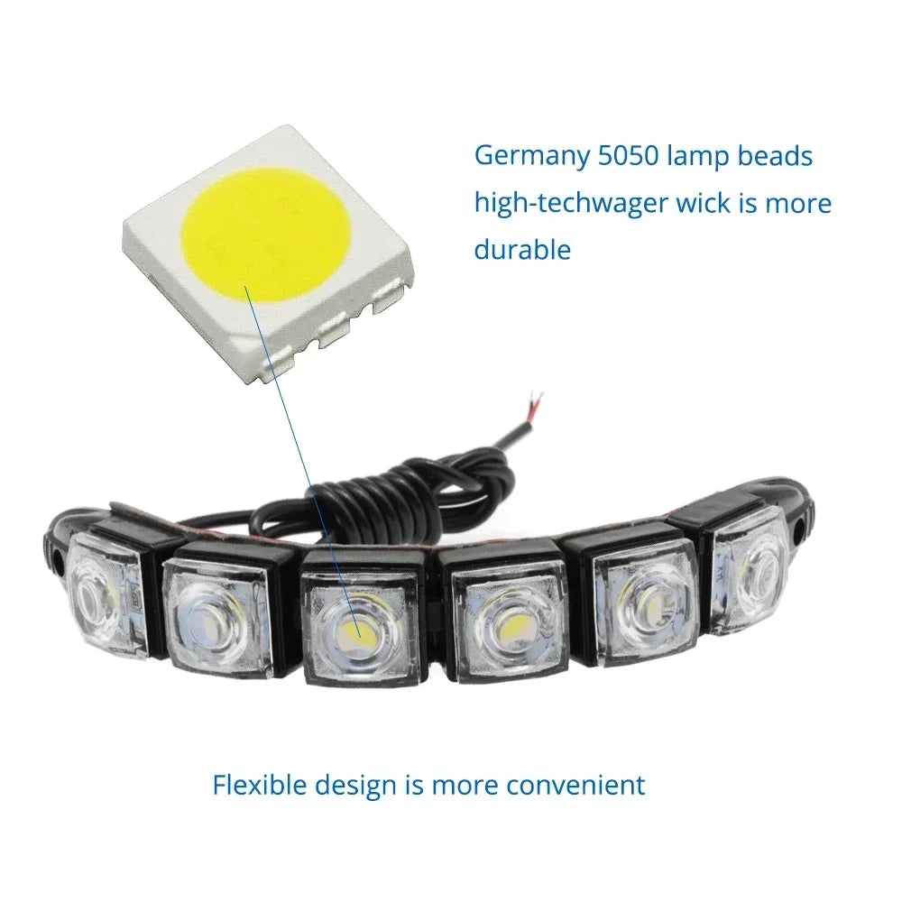 Car Led Daytime Running Light Flexible 6LED White Waterproof Driving Fog Bulbs Turn Signal Lamp Auto Styling Headlight 12V Amagi