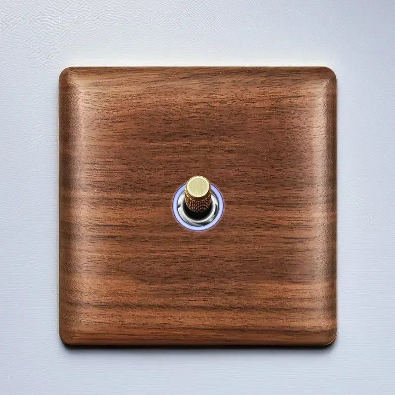 86x86mm Solid Wood Embedded Power Outlet - Childproof EU/RU/FR Socket, Fireproof Vintage Panel for Industrial & Villa Use