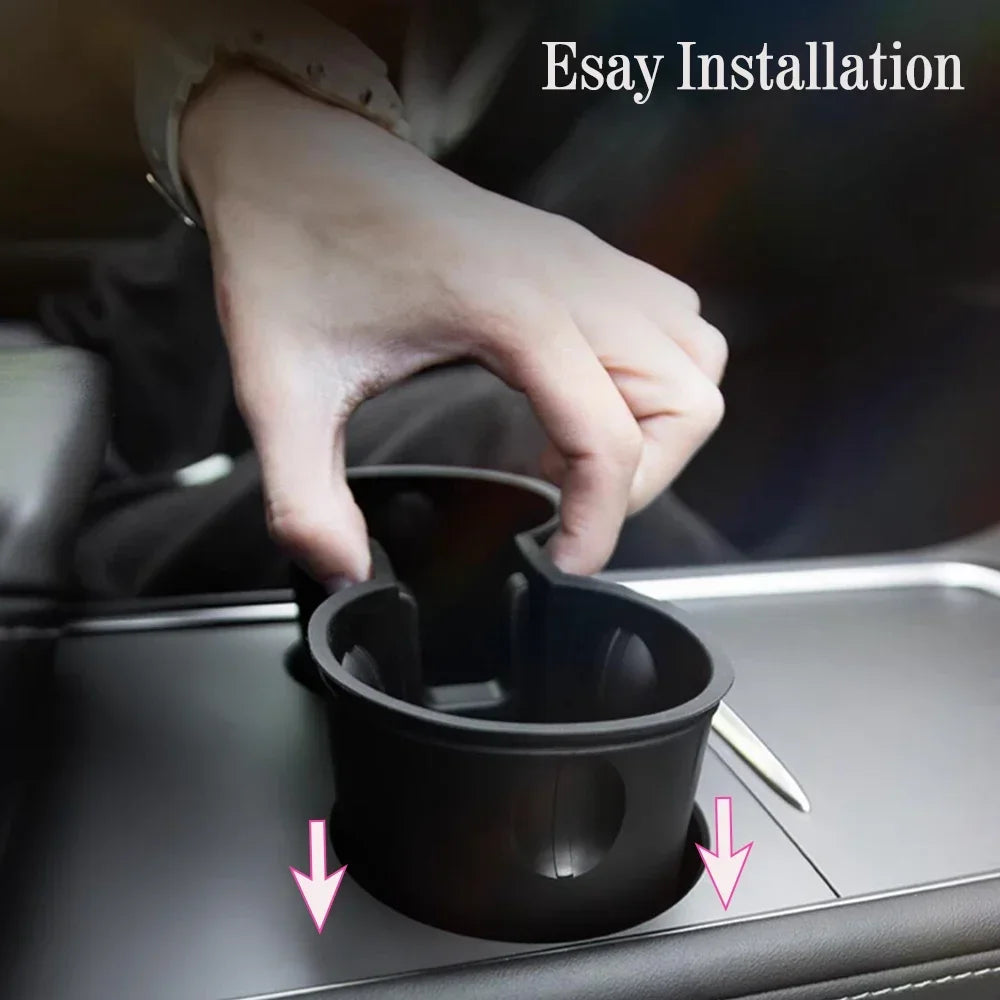 For Tesla Model 3/Y Center Console Water Cup Holder Limiter Premium TPE Sleeve Pad with Storage Function Upgrade Your Car Amagi