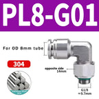 10/50/200PCS PL-G 304 Stainless Steel Trachea Quick Coupling Joint 1/8" 1/4" 3/8" 1/2" External G Thread Elbow Pneumatic Fitting
