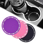 2pcs Cute Bling Car Cup Holder Coaster Mat with Rhinestone for Women Girl Universal Anti Slip Automotive Interior Amagi