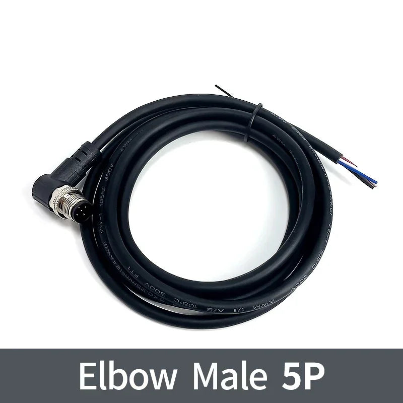 2m M12 Waterproof Sensor Cable, Male & Female Connector, 4/5/8/12 Pin, Integrated Injection Molded for Industrial Automation