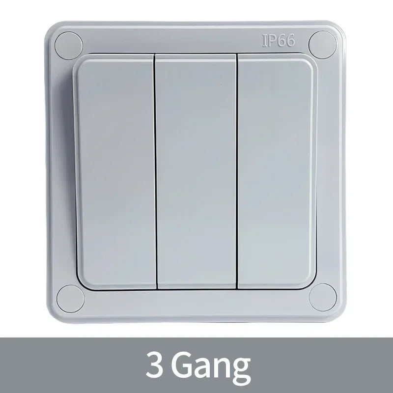 IP66 Outdoor Wall Switch 16A Weatherproof Push Button - 1/2/3 Gang Electrical for Garden/Patio/Exterior Use
