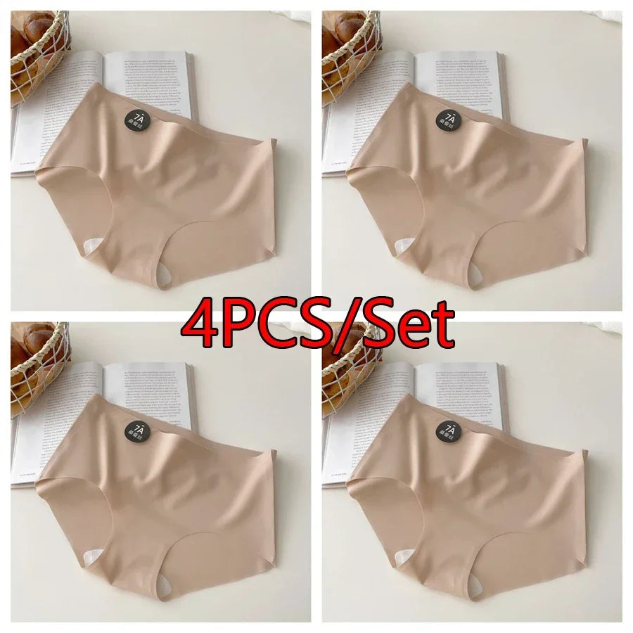 4PC Seamless Silk Women's Panties Ultra-Thin Briefs with High Elasticity Breathable Comfortable Soft Lingerie Underwear Amagi