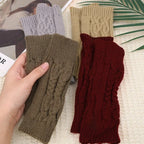 Men Women Stretch Acrylic Knit Stripe Fingerless Mitten Student Couple Winter Warm Twist Flower Half Finger Solid Glove Amagi