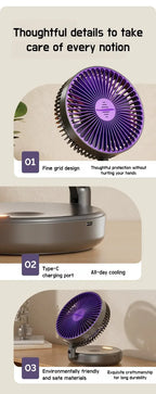 Foldable Desktop Fan Mini Wall-Mounted Car With Warm Night Light Rechargeable 4 Gears Adjustable Portable Air Circulation Amagi