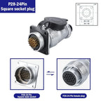 P28 Aviation Connector, Square Flange Socket, Male/Female Circular Butt Joint, 2/3/4/5/7/10/12/14/16/19/20/24 Pin, P28K2Q PLS28