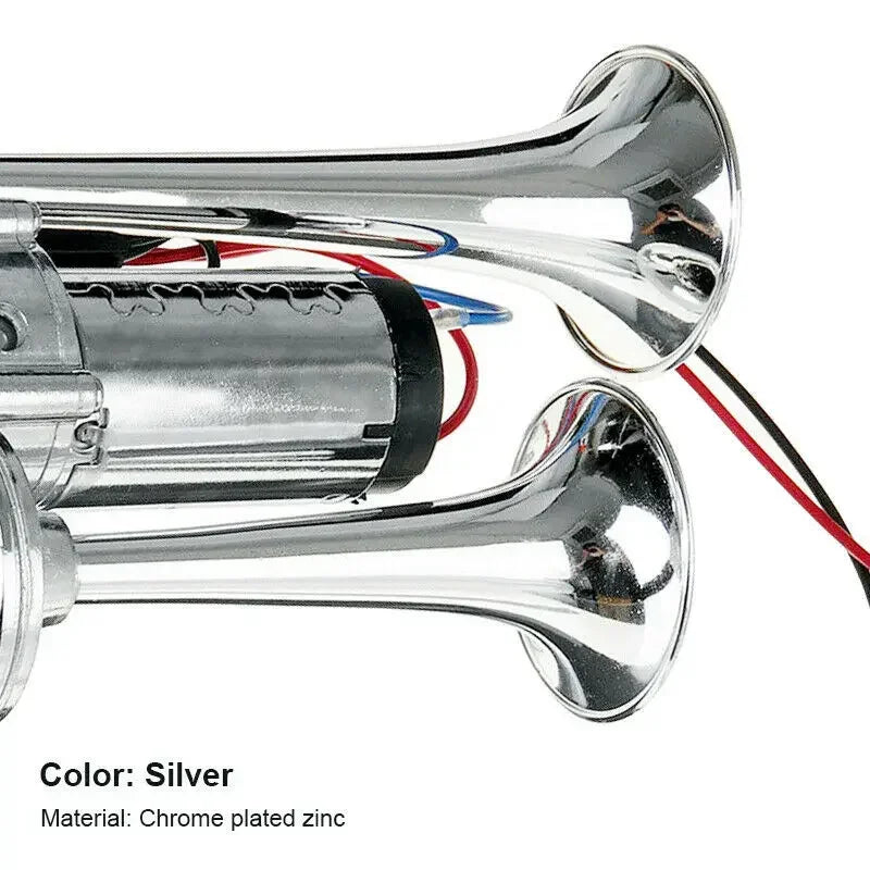 Super Loud 600DB Dual Trumpet Train Horns for Trucks 12V Stainless Steel Electric High Decibel Chrome Finished Car Speaker with