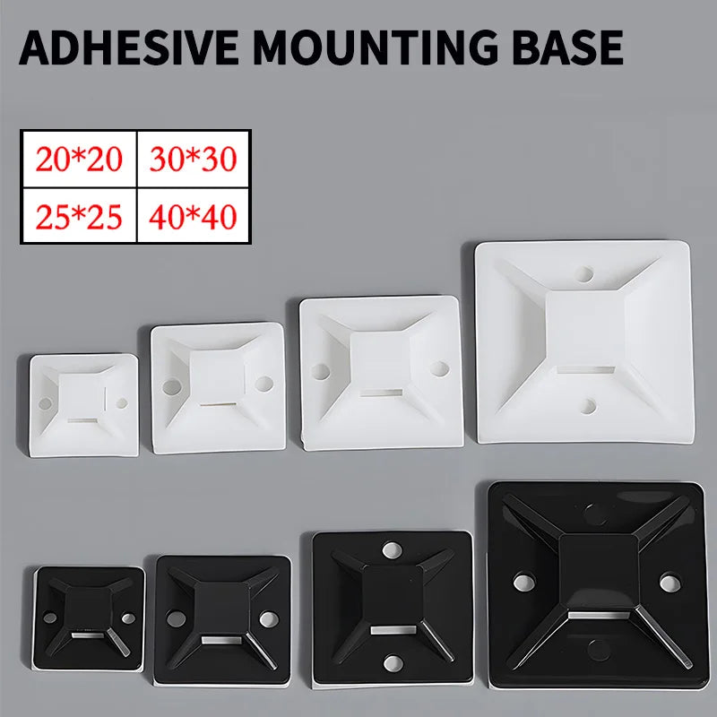250/500/1000PCS Self-Adhesive Cable Tie Mounts, Strong Sticky Base Wire Holder Clips for Wall Fixing, Cable Routing Management