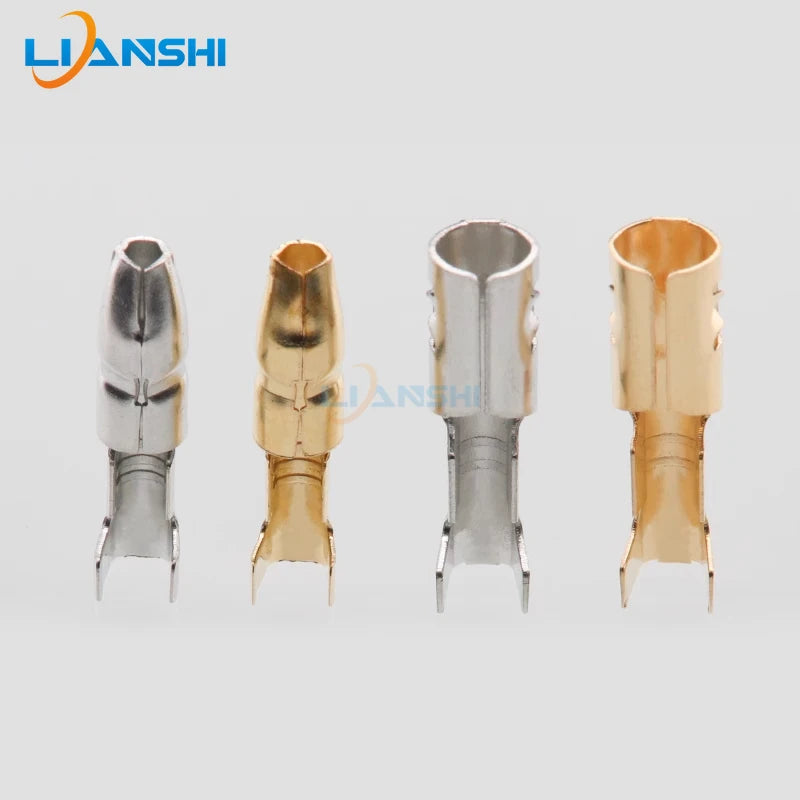 100set of 4.0 male and female bullet heads with protective sleeves, brass natural-color tin-plated docking bullet heads, male