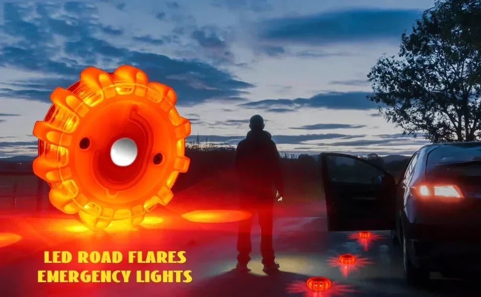 3 Pack LED Road Flares Emergency Warning Lights USB Rechargeable Magnetic Flashing Base Safety Disc for Roadside Assistance Amag