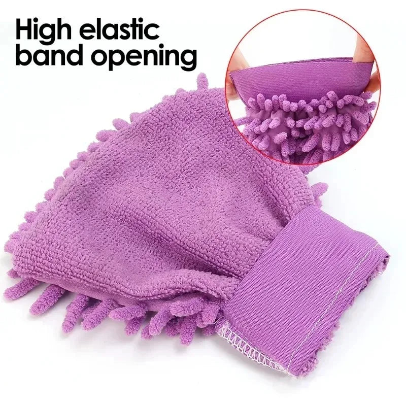 1/3/5PCS Microfiber Car Wash Double-faced Glove Soft Mesh Random Color Detailing Chenille Waterproof Mitt Car Cleaning Tool