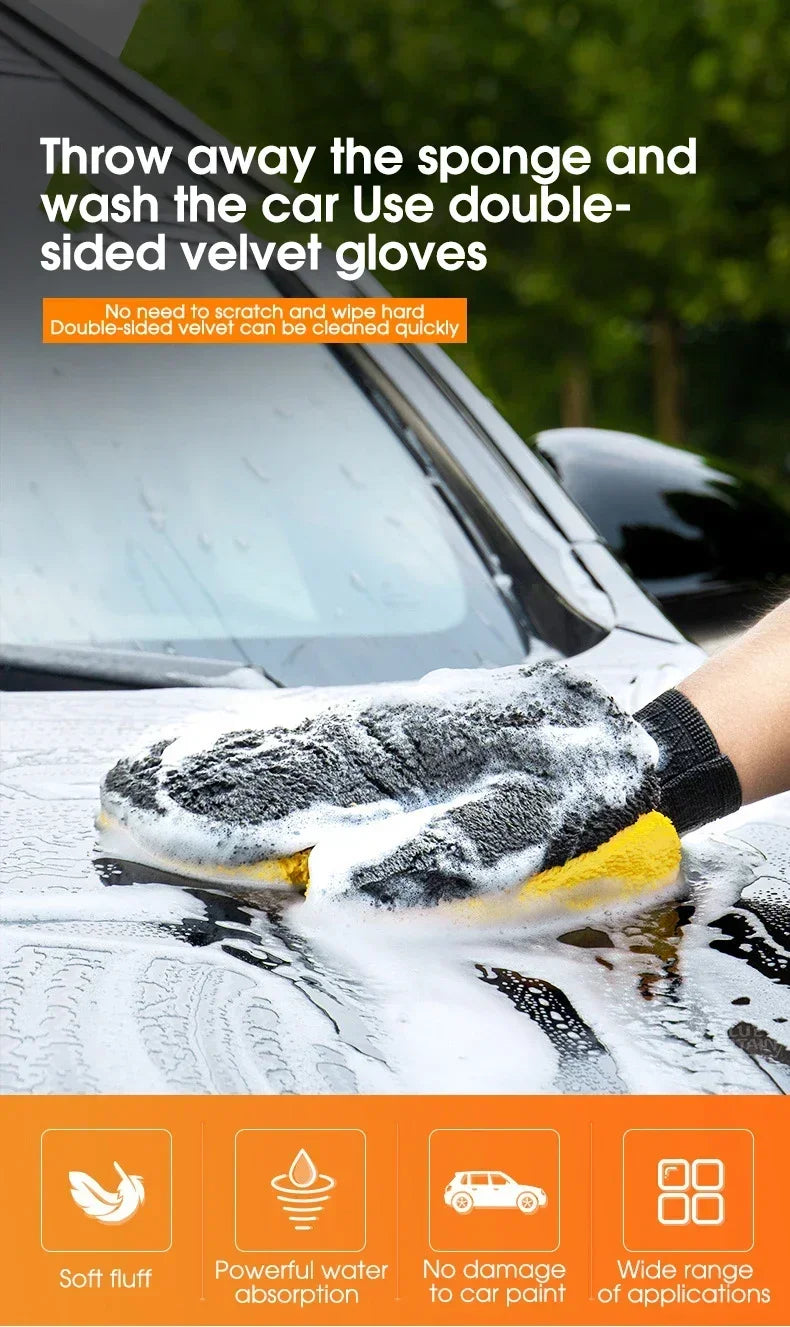 Car Washing Gloves Double Sided Coral Fleece Thickened Super Absorbent Car Wiping Gloves Cleaning Tools Amagi