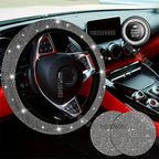 Car Accessories Set 27/4Piece Women Bling Universal Fit Polyester Steering Cover Shiny License Frame Phone Holder Coasters Tools