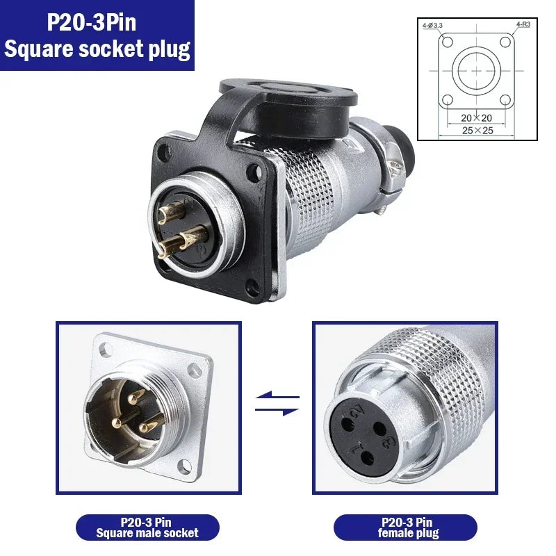 PLS20 WS20 TP20 Aviation Connector 20mm Opening Diameter 2-12 Pin Male Female Circular Plug Socket Metal Shell Waterproof IP67