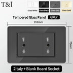 T&I Wall Switch Sockets with USB-C Fast Charging - Italy Socket, Chile Schuko Outlet & Tempered Glass Panel for Home Use