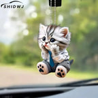 Car Pendant Hanging Ornament With Chain Realistic Animal Cat-Shaped 2D Pendant Rearview Mirror Hanging Decor Car Accessories