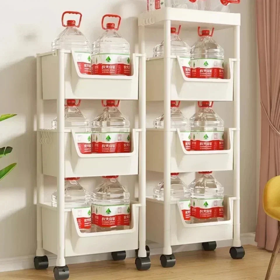Mobile Storage Shelf] Mobile Plastic Storage Shelf Unit with Wheels - Practical Shelf for Living Room, Bedroom, Dormitory Amagi