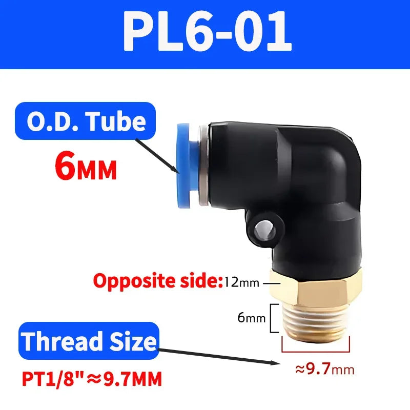 PL Push to Connect Tube Fitting Male Elbow PL4/6/8/10/12mm Tube OD x M5/01/02/03/04 Thread Pneumatic Air Push Fit Lock Fitting