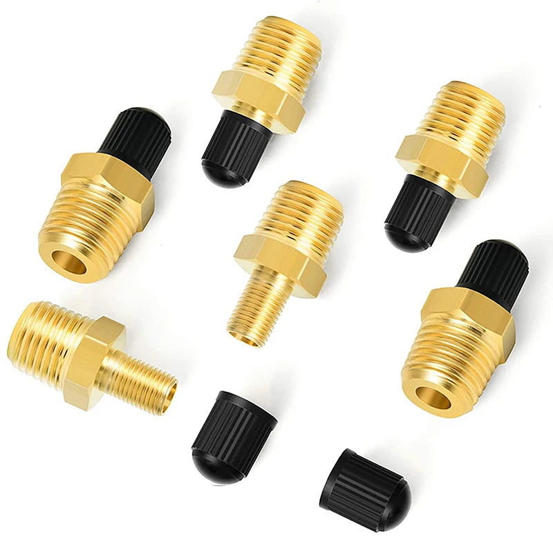 2Pcs Brass Air Inflator Adapter W/Valve Stem Inside 1/4" NPT (M) To Standard Schrader Valve (M) Tire Inflator Connector