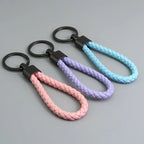 Trend Black Pink Color Braided Rope Car Keychain Fresh Ice Cream Color Key Pendant Sheep Pattern High Ring Leather Rope Amagi