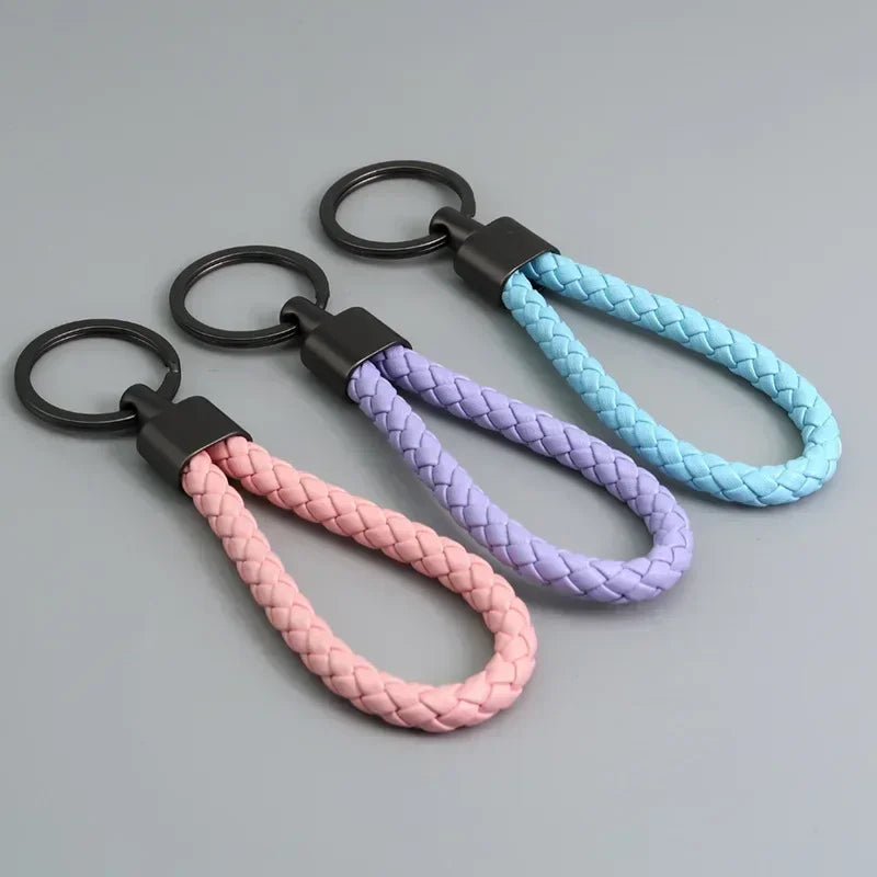 Trend Black Pink Color Braided Rope Car Keychain Fresh Ice Cream Color Key Pendant Sheep Pattern High Ring Leather Rope Amagi