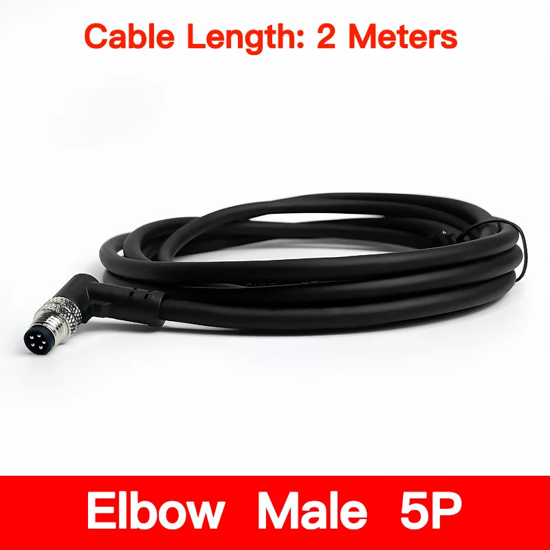 2m M8 Sensor Connector Cable, Straight & Right Angle Options, Male/Female, 3/4/5/6/8 Pin, Waterproof Molded Plug for Industry