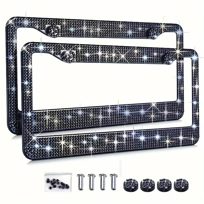 Car Glitter Crystal Sticker License Plate Frame Women's License Plate Frame Auto Parts 12.2*6.3in Three Colors Optional Amagi