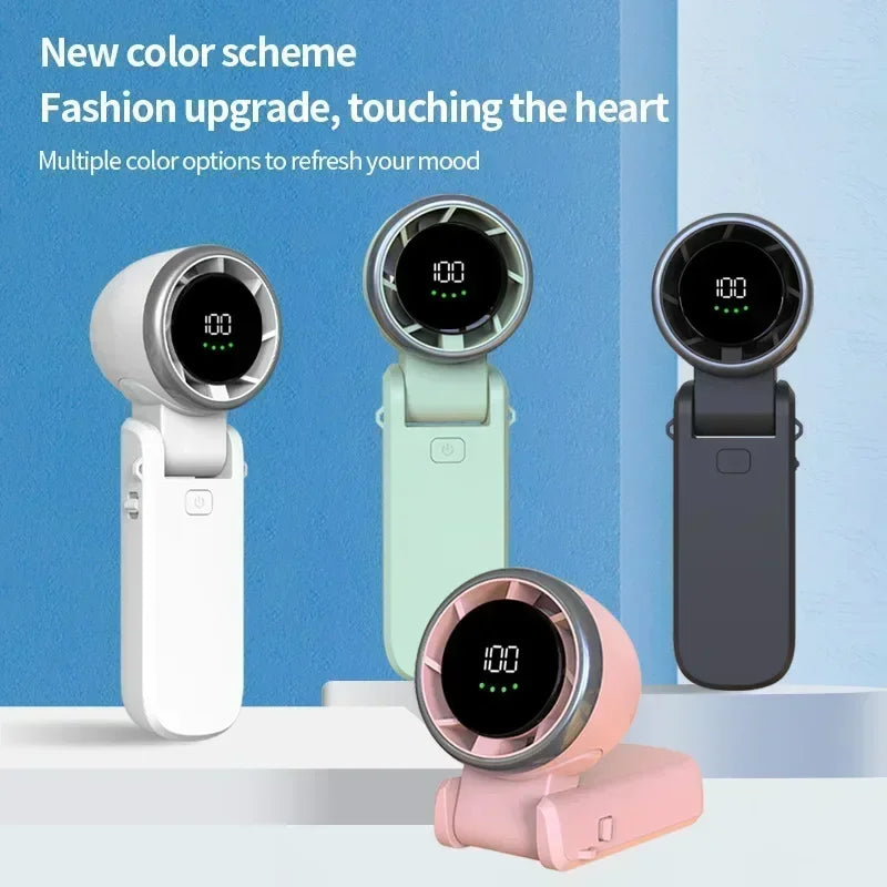 Car Portable Mini Fan 3600mA Rechargeable Battery USB Foldable Handheld Fan Turbo Bladeless Small Pocket Fan for Outdoor Amagi