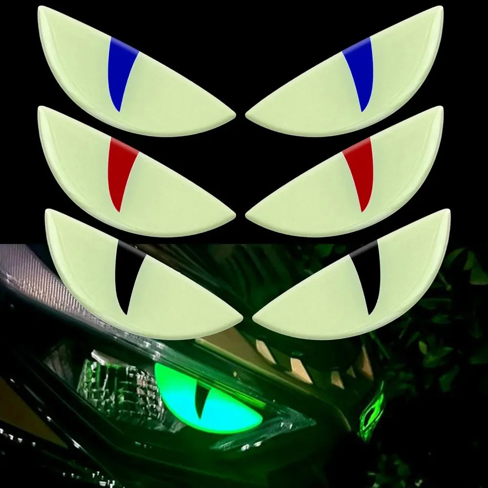 2-6Pcs Luminous Eyes Car Stickers 3D Reflective Demon Cat Eyes Sticker for Auto Motorcycle Night Light Warning Decoration Decals