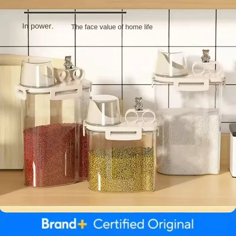 Household Rice Bucket, Insect Proof Sealed Storage Tank, Miscellaneous Grain Storage Box, Transparent Tape Measuring Cup Amagi