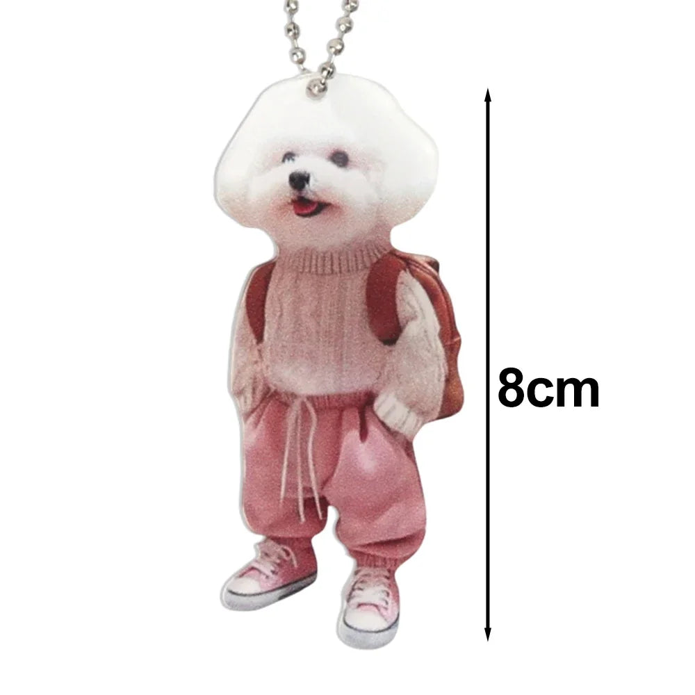 Kawaii Puppy Dog Car Pendant Acrylic Cute Cartoon Teddy Dog Car Interior Decoration for Backpack Keychain Home Hanging Pendant