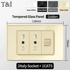 118-Style EU/CL Dual Socket with USB-C PD 20W - Tempered Glass Italy & Chile Outlet for Home/Office