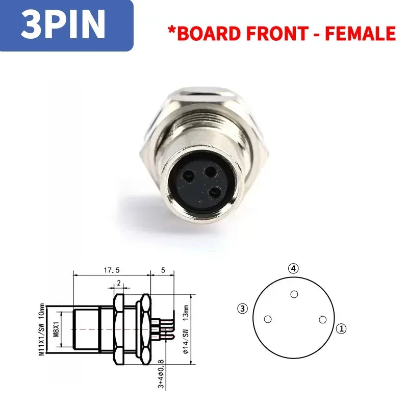 M8 Sensor Connector Panel Back Mount Waterproof Flange Socket Threaded Coupling Male&Female 3Pin 4Pin 5Pin A Type