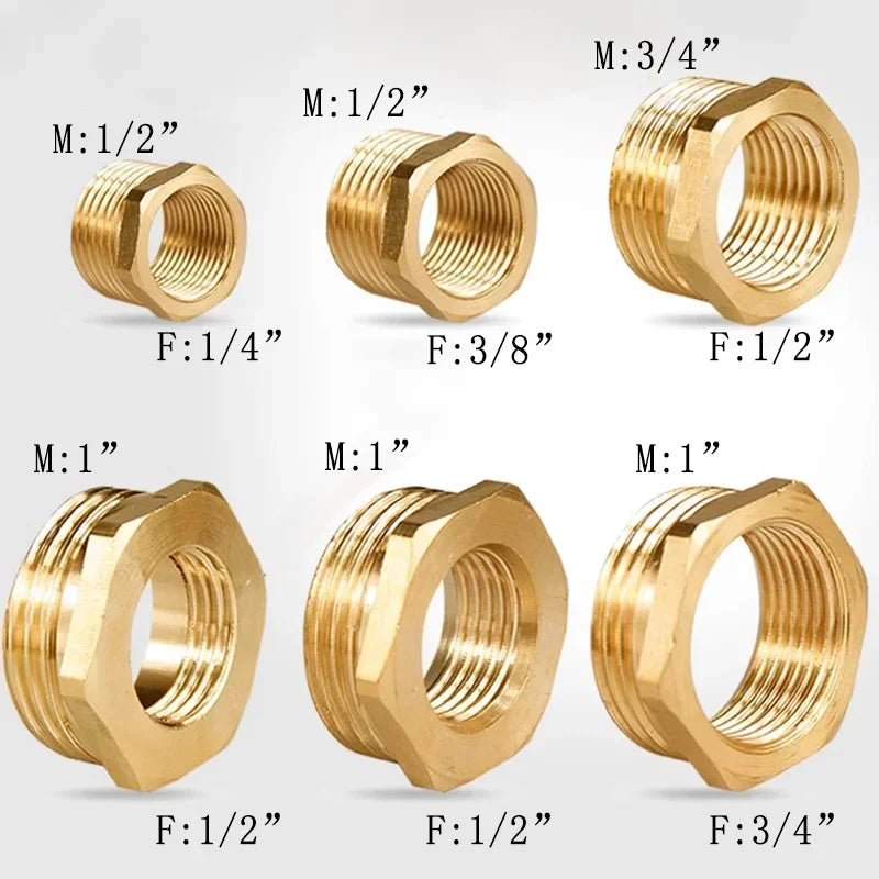 Brass BSP Reducing Hexagon Bushing Adapter Fitting,Male to Female Connector for Fuel,Water,Gas,Oil,1/8" 1/4" 3/8" 1/2" 3/4" 1"